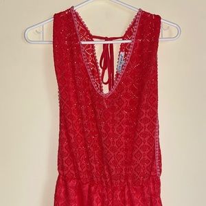 Blue island Crochet coverup romper red coral L